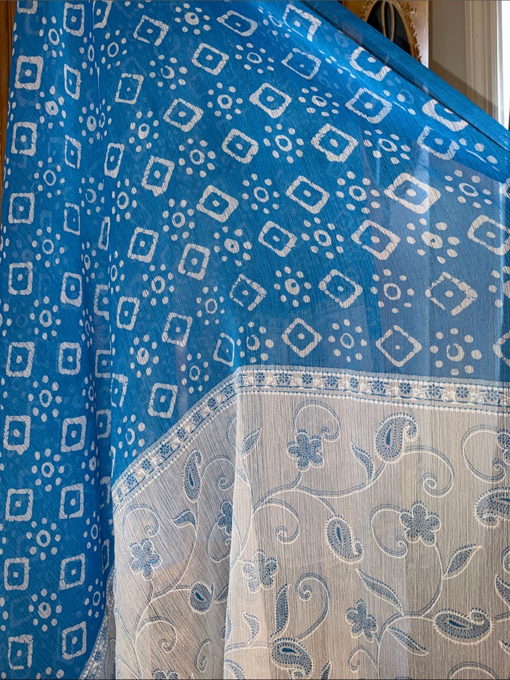 Source Unknown Blue and White Printed Scarf Shawl
